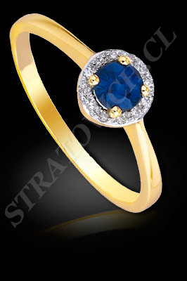 ANILLOS de COMPROMISO de oro amarillo de 18 kilates con brillantes, zafiro (El modelo: AC0058). Santiago, Chile, Ñuñoa