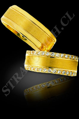 ARGOLLAS de MATRIMONIO de oro amarillo de 18 kilates con brillantes (El modelo: AM0078). Santiago, Chile, Ñuñoa