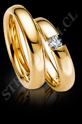 ARGOLLAS de MATRIMONIO de oro amarillo de 18 kilates con brillantes (El modelo: AM0081). Santiago, Chile, Ñuñoa